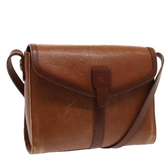 Burberrys Shoulder Bag Leather Brown Gold - Picture 1 of 16